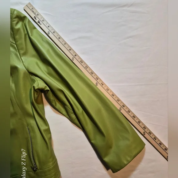 ​Valerie Stevens 100% Leather Moto Jacket - Pear Green - XL - Picture 8 of 9